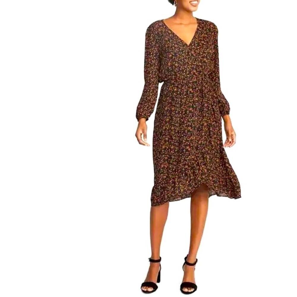 Old Navy Floral Dress Women’s XL Midi Romantic Flowy Forest Fairy‎ Puff Sleeves